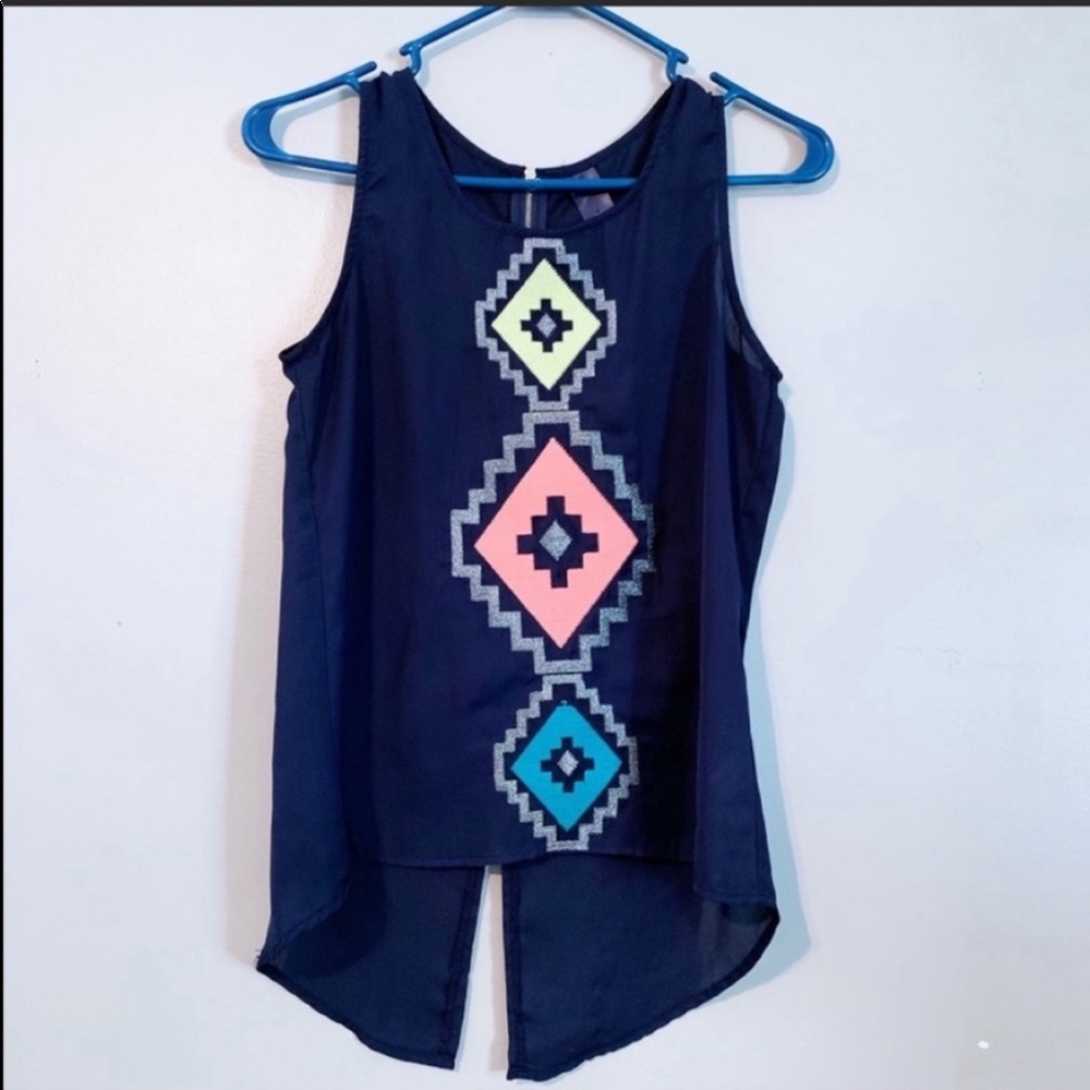 Blue Rain | Sheer blue embroidered split back top